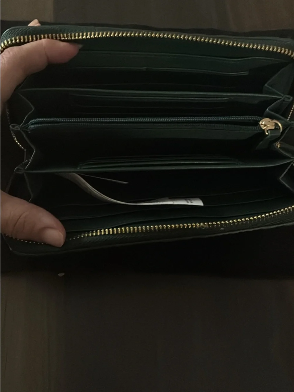 Mario Valentino Dark Green Embossed Zip-Around Wallet with Gold Logo